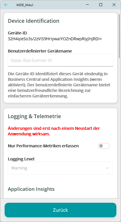 Geräteeinrichtung mit Geräte-ID und Gerätename