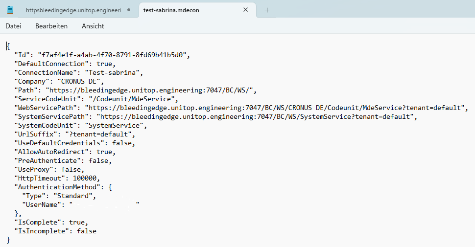 Verbindungsdatei inkl. Konfigurationsarameter