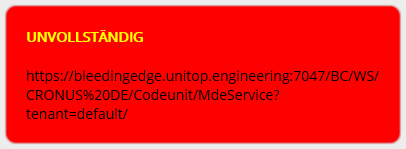 zeigt den Admin-Homescreen mit einer fehlerhaften/unvollständigen Verbindung, die rot hinterlegt ist