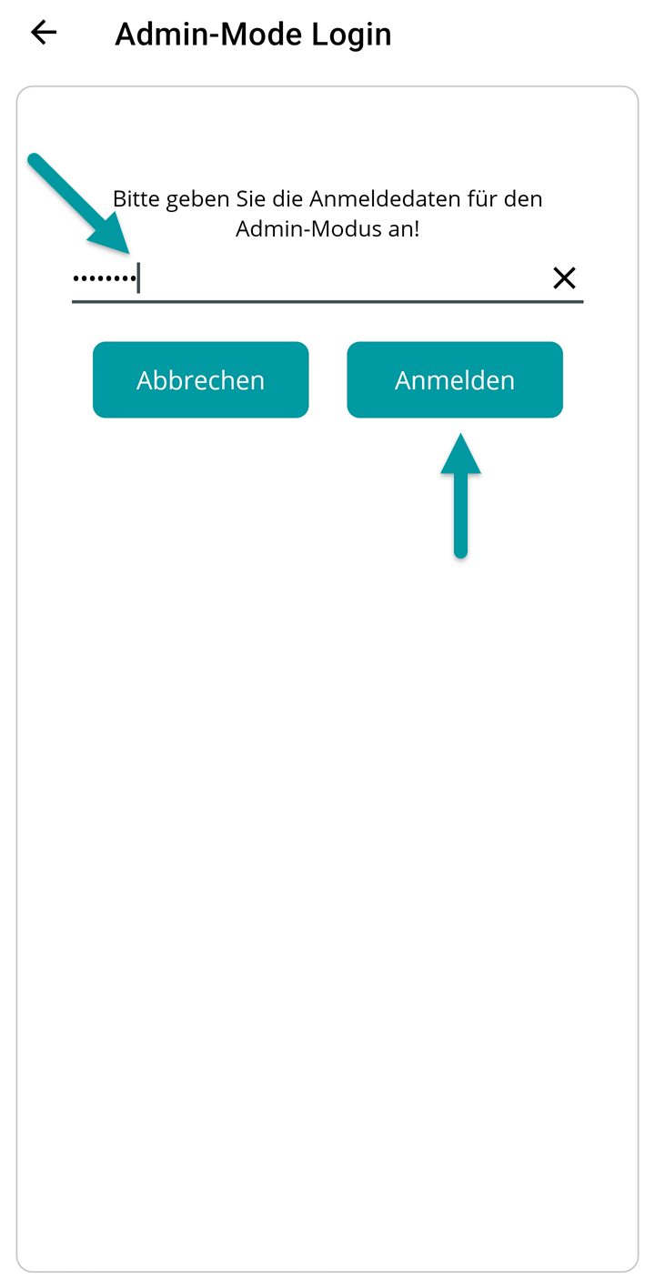 Dialog 'Admin-Mode Login' zur Anmeldung im Admin-Modus