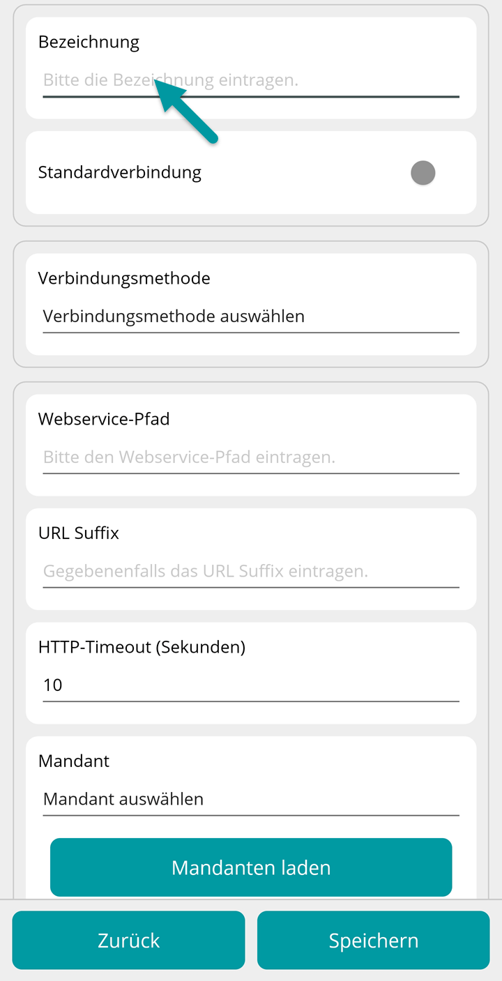 Dialog 'Neue Verbindung' mit Cursor im Feld 'Bezeichnung'
