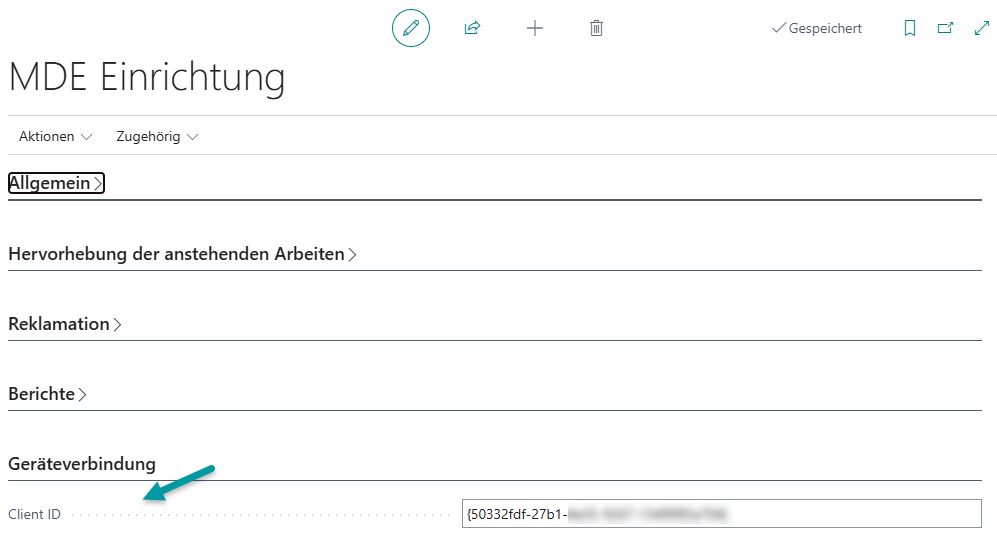 Register 'Geräteverbindung' mit Feld 'Client ID' in der MDE Einrichtung