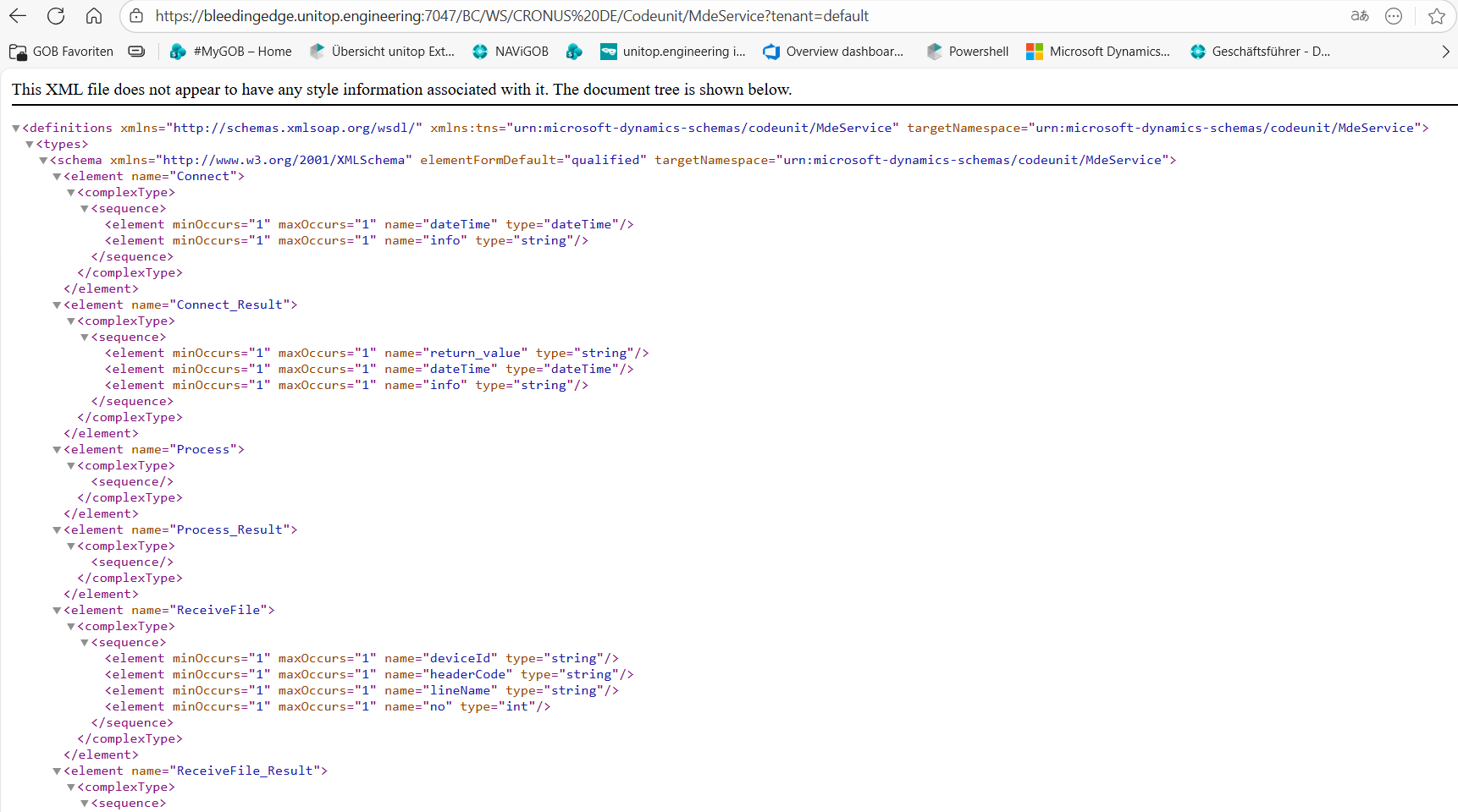 XML- oder WSDL-Seite sehen, die die verfügbaren Webservice-Funktionen auflistet