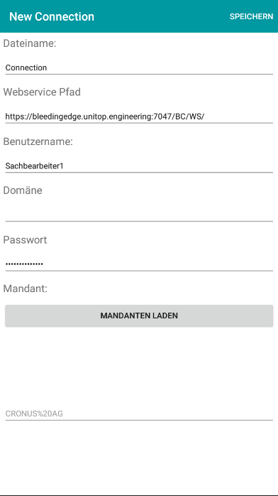 MDE-Ansicht: New Cnnection anlegen und speichern