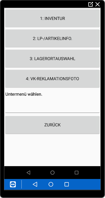 Hauptmenüansicht am MDE-Gerät