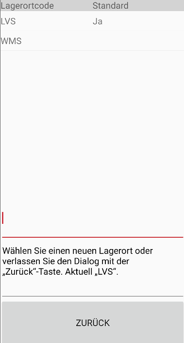 Lagerortauswahl am MDE-Gerät