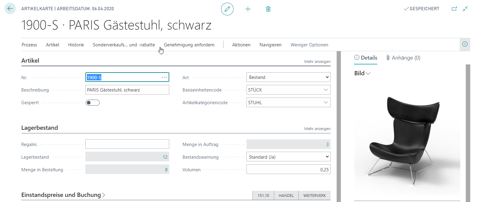 Artikelkarte Oariser Gästestuhl in BC