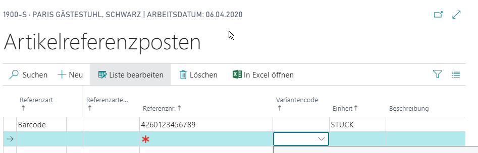 Artikelreferenzposten Liste