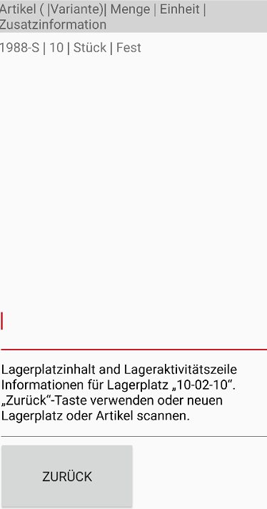 Artikelauswahl am MDE-Gerät