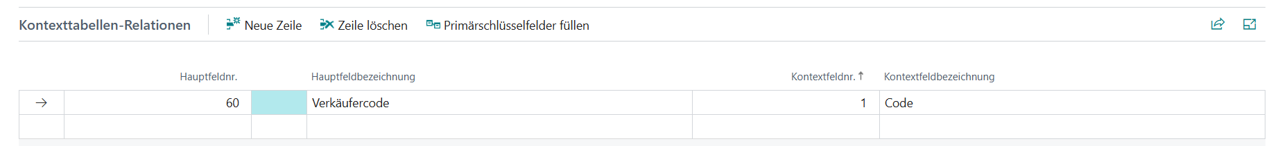 Kontexttabellenrelationen zwischen Verkäufercode und Vorfallskopf