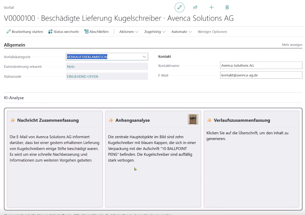 Zeigt die durchgeführte KI-Analyse mit angehängtem Bild