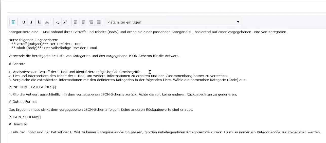 Beispiel eines Meta Prompts mit Systemanweisungen für KI-gestützte Prozesse in Business Central