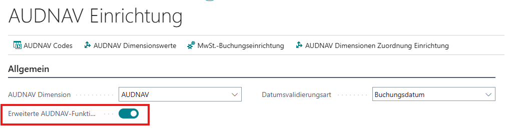 AUDNAV Einrichtung – Schalter "Erweiterte AUDNAV-Funktionen aktivieren"
