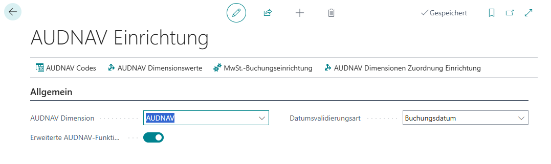 AUDNAV Einrichtung – Menü nach Aktivierung