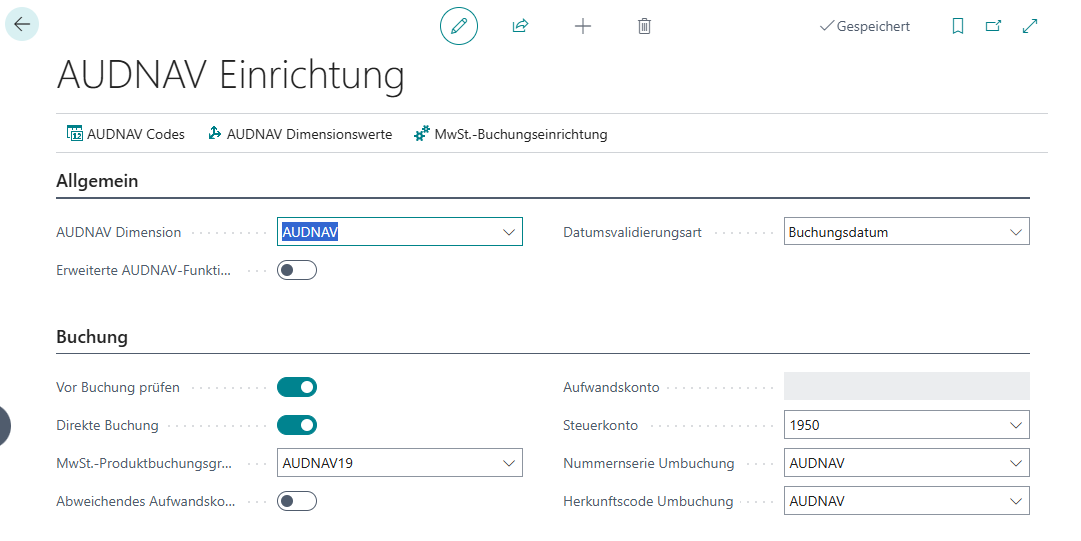 Sachposten – Feld "AUDNAV Buchung erfolgt" zeigt offene Umbuchungen an