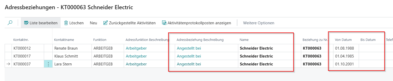 Adressbeziehungen eines Arbeitgebers in unitop