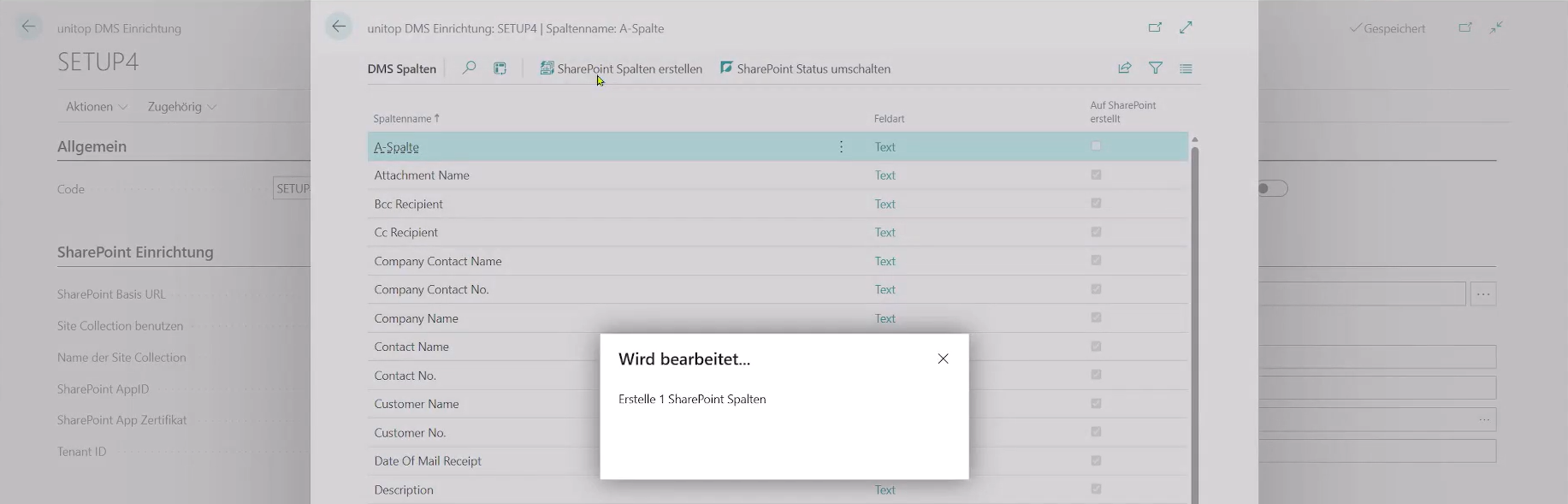 Zeigt die Spaltenerstellung