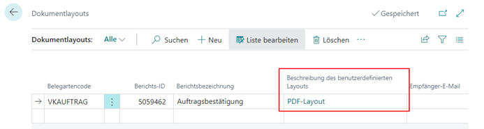 Dokumentenlayouts: Neschreibung des benutzerdefinierten Layouts