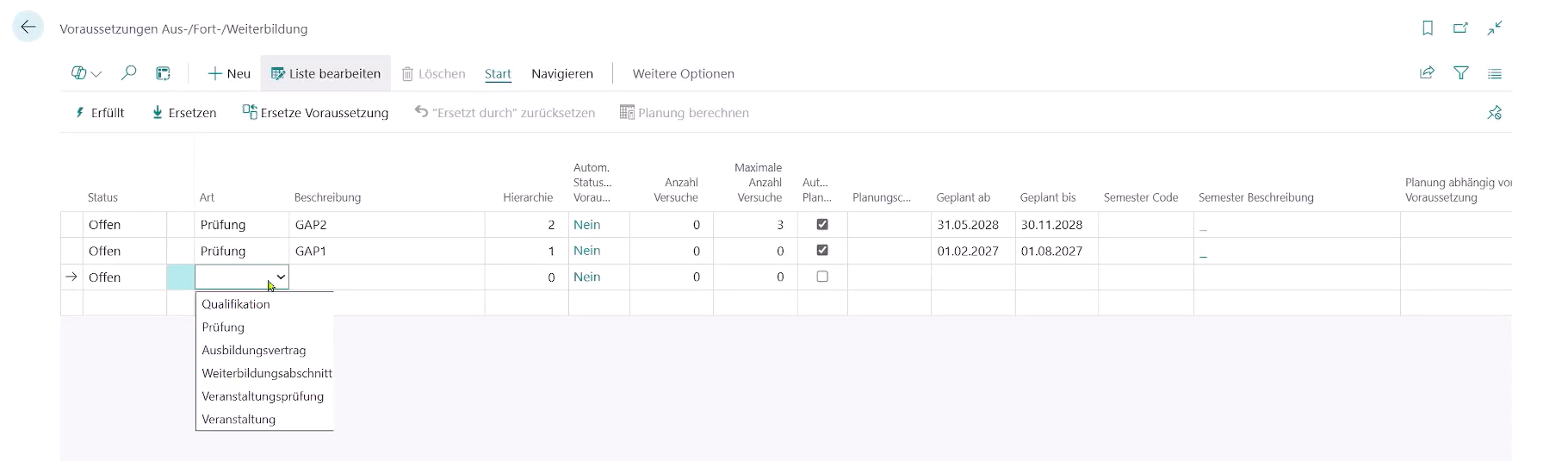 Liste Voraussetzungen Aus-/Fort-/Weiterbildung: GAP1 und GAP2