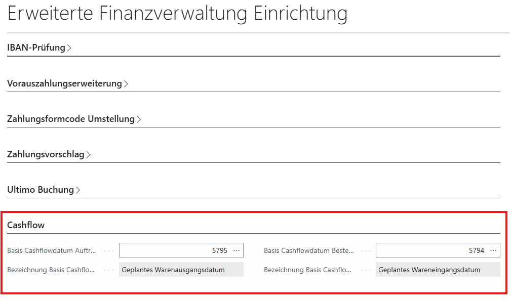 Erw. Finanzverwaltung Einrichtung – Reiter Cashflow