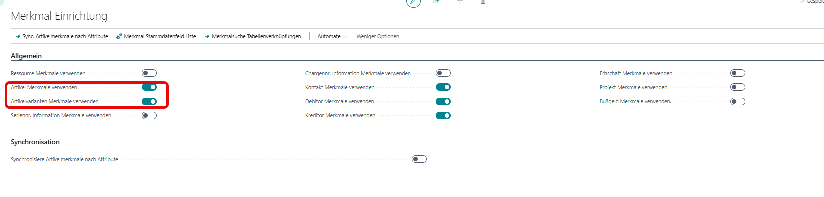 Variantenerstellung Merkmal Einrichtung