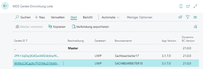 MDE Geräte Einrichtung Liste