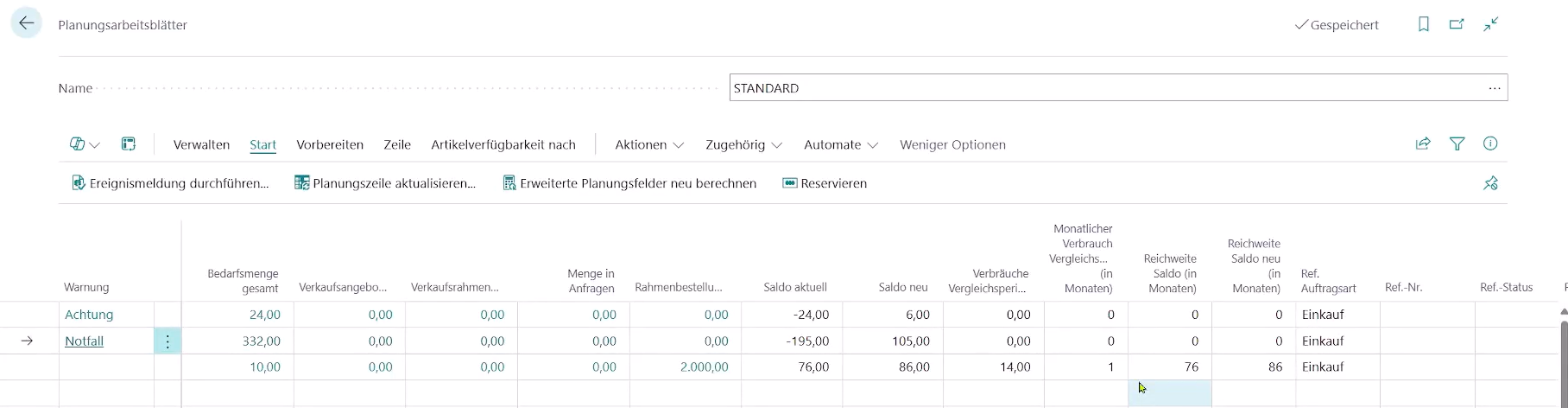 Zeigt die Ausgangslage für das Beispiel Reichweite mit dem Planungsarbeitsblatt prüfen