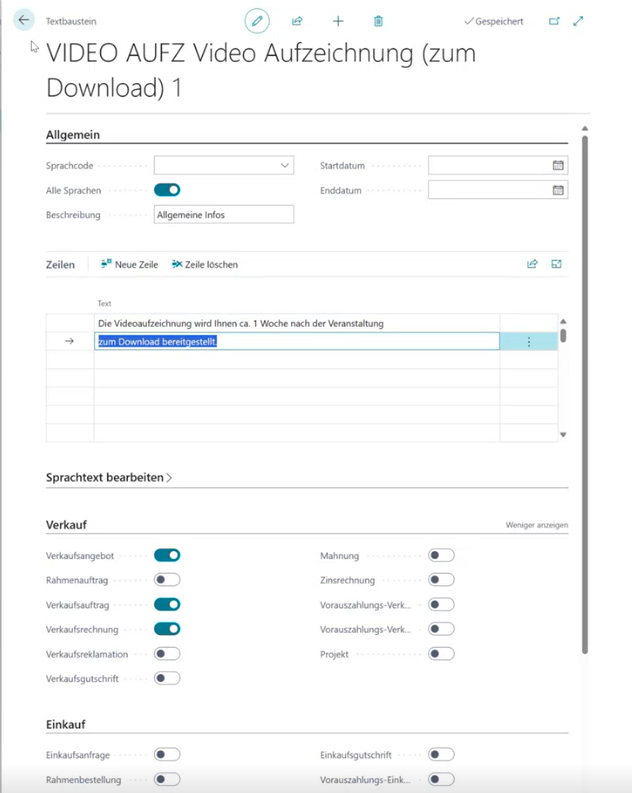 Textbaustein Karte: Zeigt ein Beispiel für Video Aufzeichnung