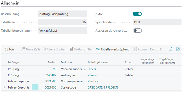 Feldprüfung Auftrag für Basisdaten