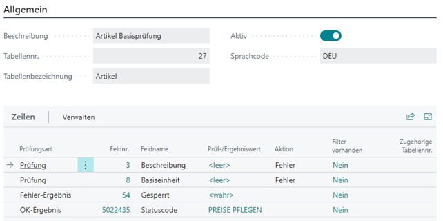 Feldprüfung für Basisdaten