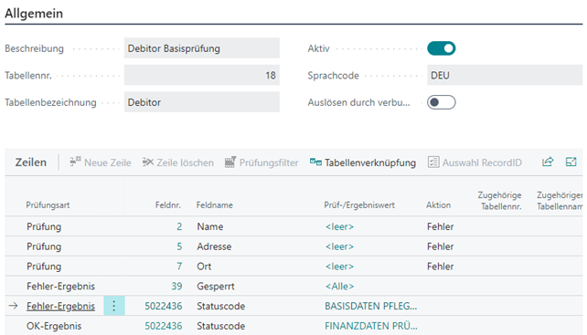 Debitor-Feldprüfung für Basisdaten