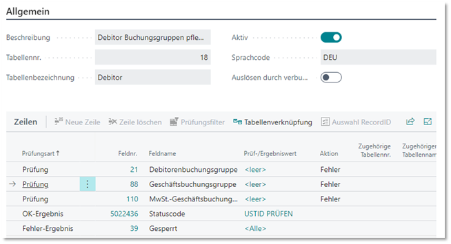 Feldprüfung-Debitor-Buchungsgruppen