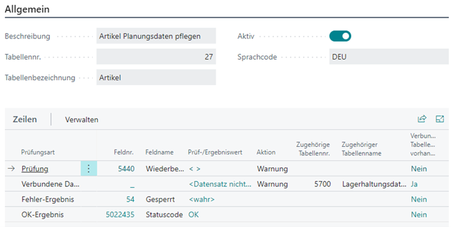 Feldprüfung Preise pflegen