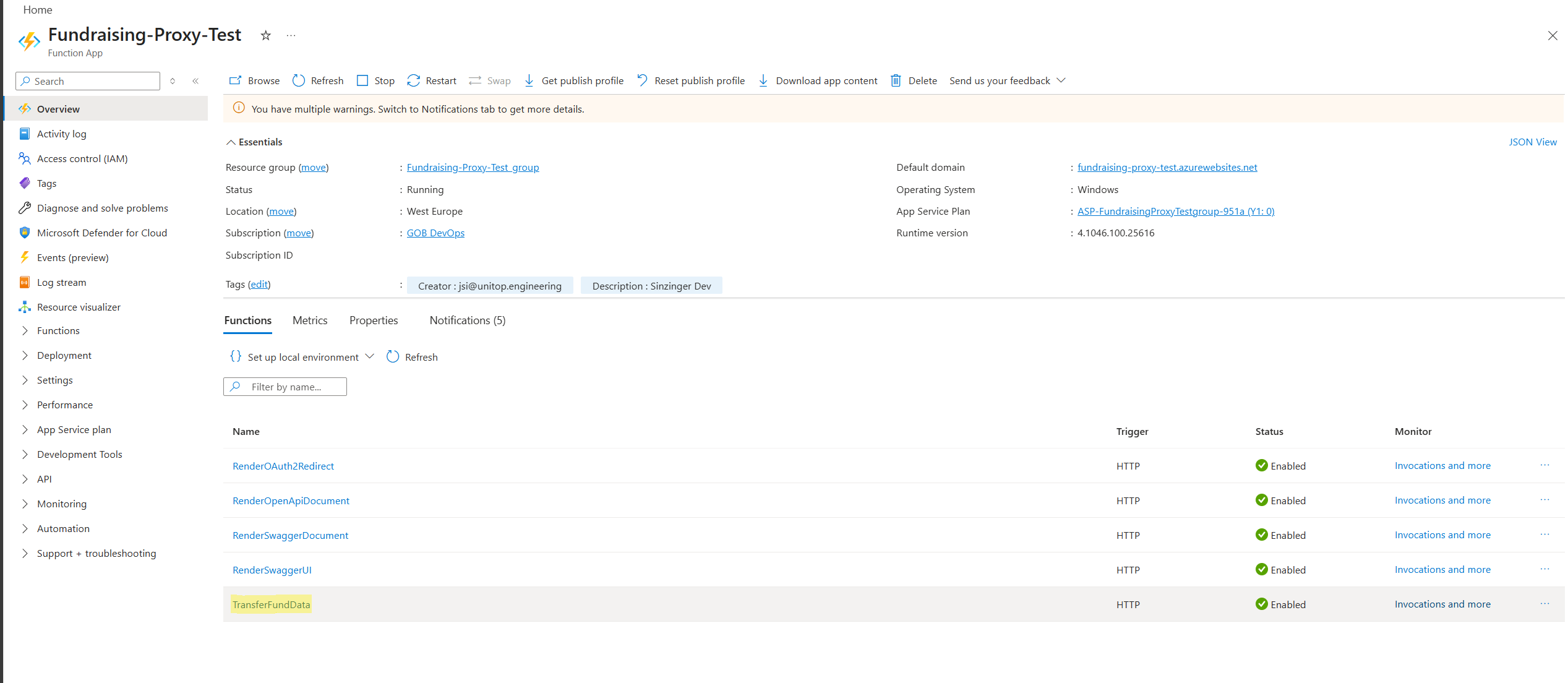 Azure Function App Fundraising Proxy 