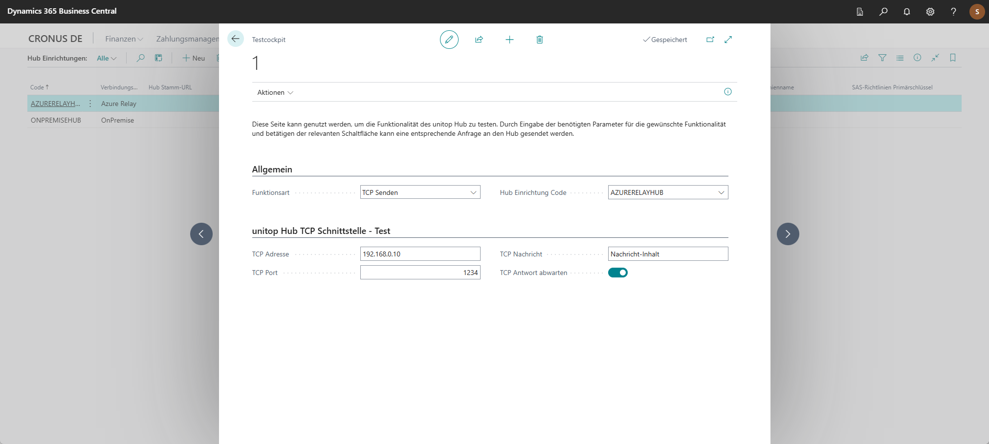 Testcockpit Beispiel TCP Senden