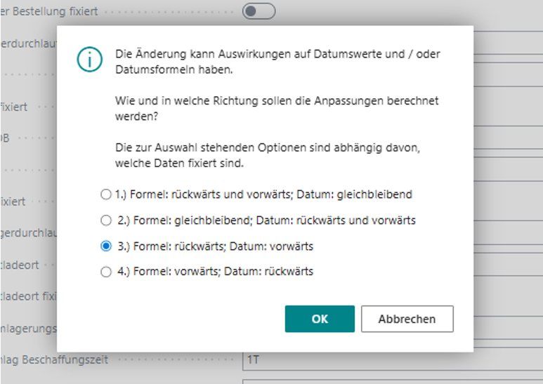 Änderungsdialog für Datumswerte oder Datumsformeln. Auswahl zwsichen 1. bis 4. Formel
