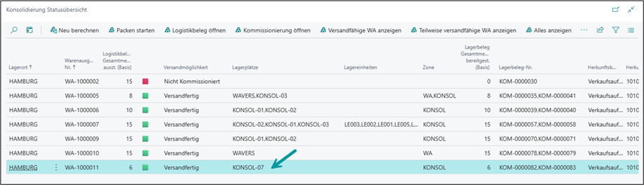 Konsolidierung statusübersicht in BC