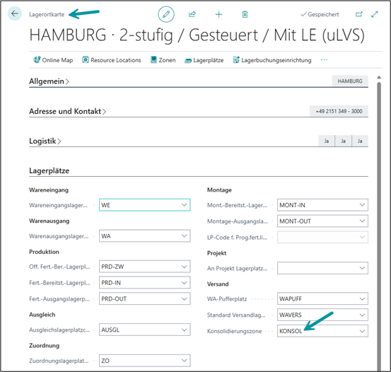 Konsolidierungszonenfeld in Lagerortkarte