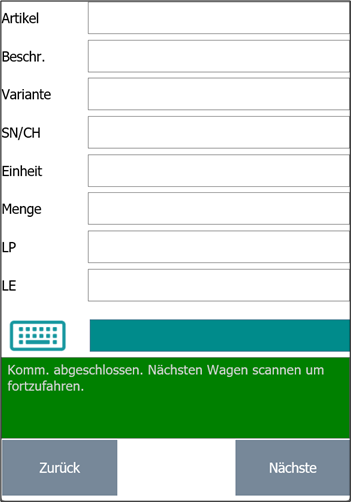 MDE Dialiog: Abschluss, nächsten Wagen scannen