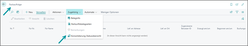 Packaufträge - Liste in BC