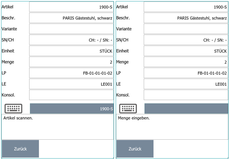 2 MDE-Ansichten: Wenn Artikelscan Reihenfolge = erst Artikel dann Artikelreferenzen eingestellt ist