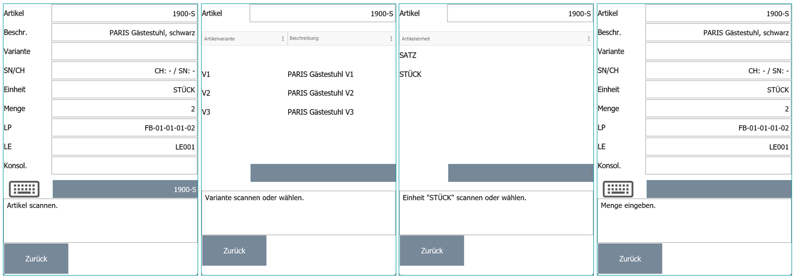 4 MDE-Ansichten: Wenn Artikelscan Reihenfolge = erst Artikel dann Artikelreferenzen eingestellt ist