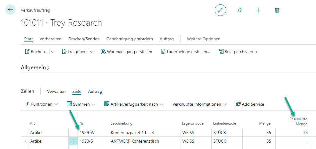 Reservierung anteilig vorhanden Verkaufsauftrag mit Artikelverfolgung