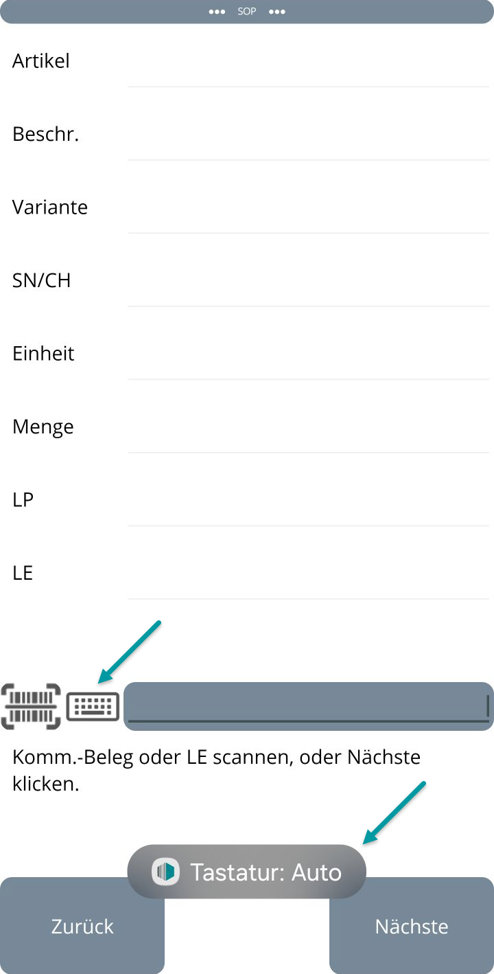 Tastatur-Icon in der MDE App im Zustand 'Immer' – die virtuelle Tastatur ist dauerhaft aktiviert, unabhängig von der MDE Einrichtung