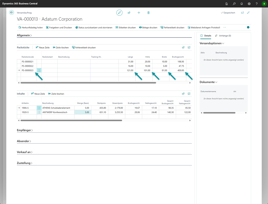 Ergebnis im Versandauftrag