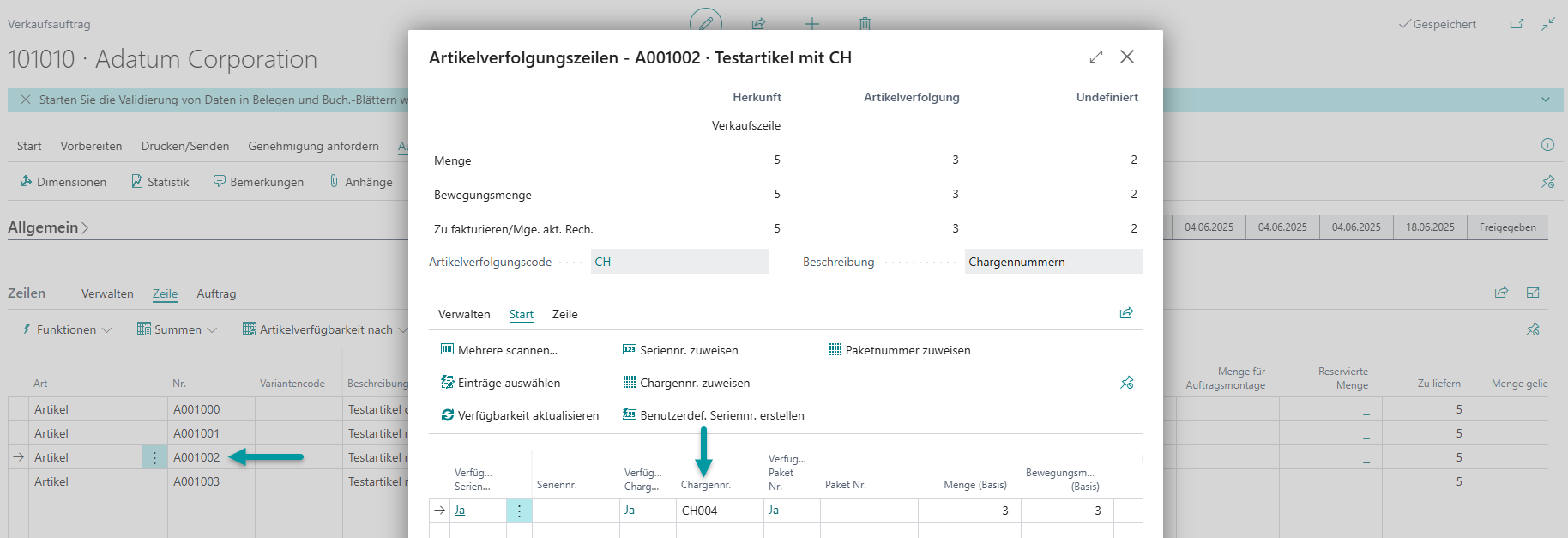 Erstellung des Packauftrags mit teilweise vorgegebenen Verfolgungsinformationen