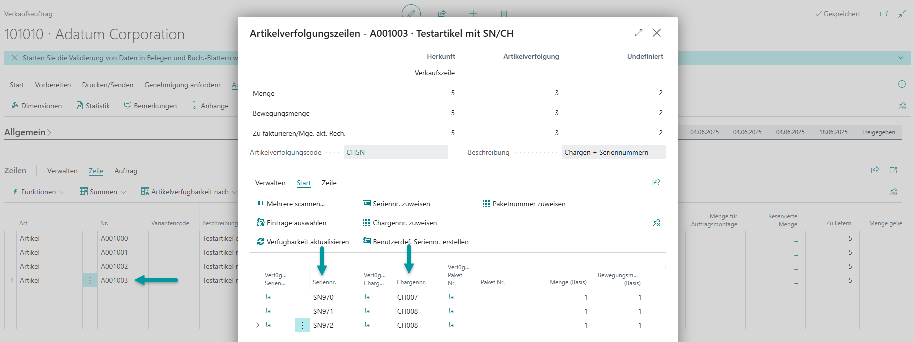 Übernahme der Verfolgungsinformationen aus dem Verkaufsauftrag in den Packauftrag