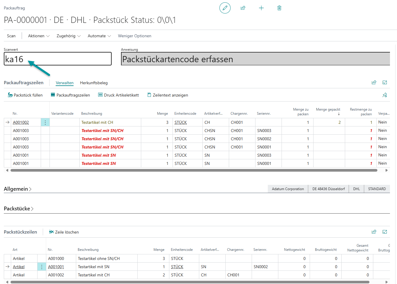 Abschluss der Verarbeitung aller Packauftragszeilen