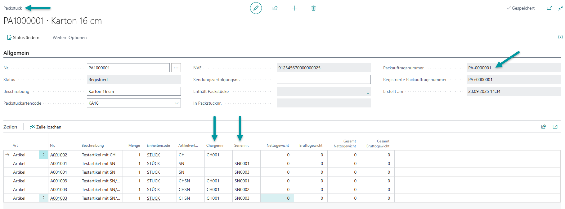 Vollständige Rückverfolgbarkeit aller Serien- und Chargennummern im registrierten Packauftrag