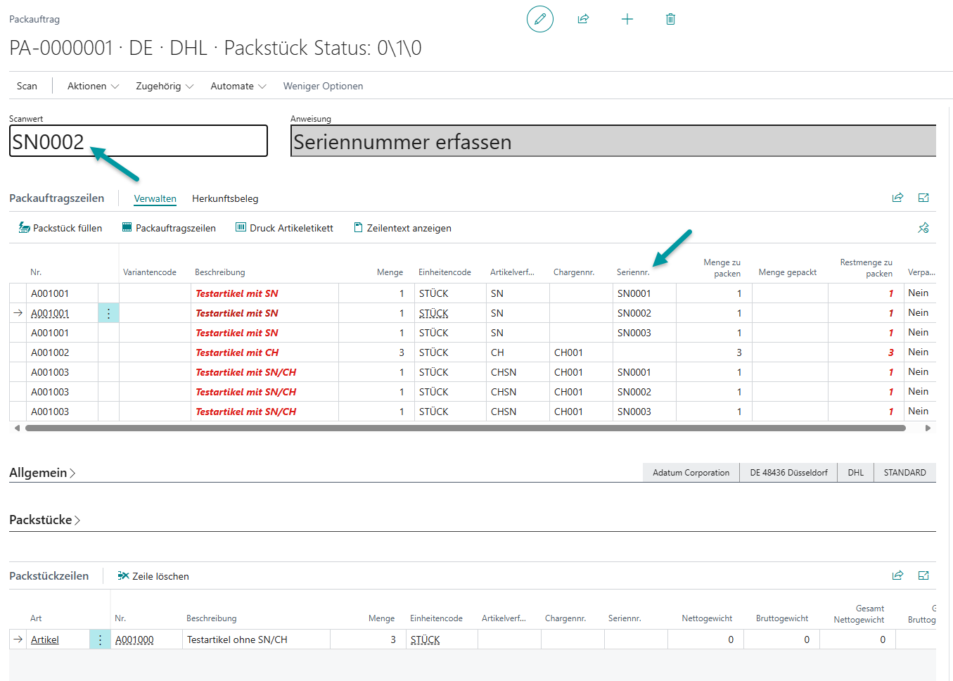 Anzeige der Artikelverfolgungsinformationen während des Packprozesses